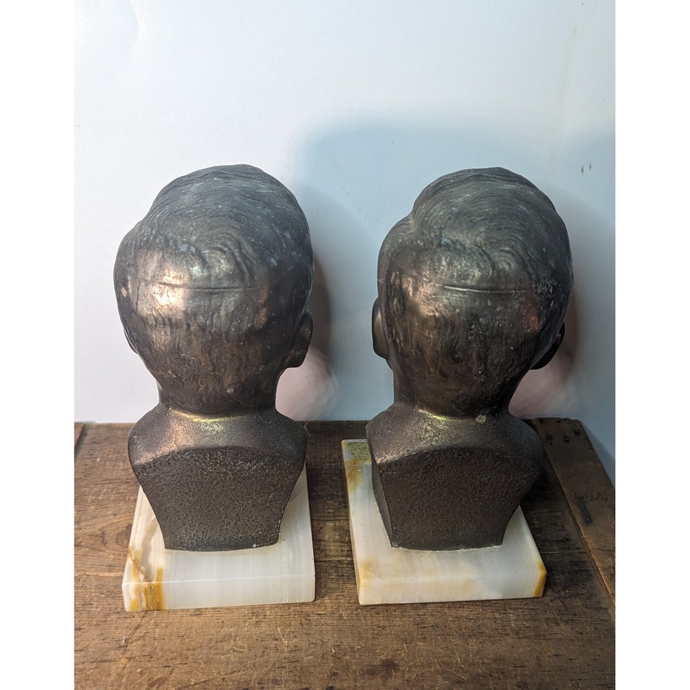 Paire of Vintage Bronze JFK Kennedy Bust Bookends on marble bases - Picture 4 of 6